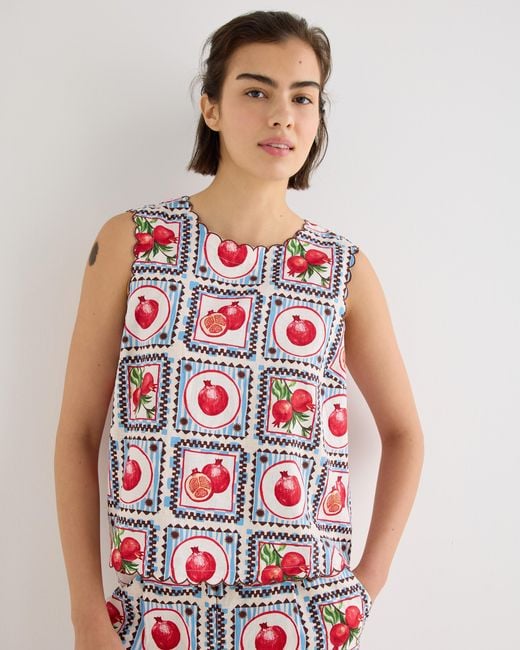 Oliver Bonas Red Pomegranate Print Sleeveless Scalloped Top, Size 18
