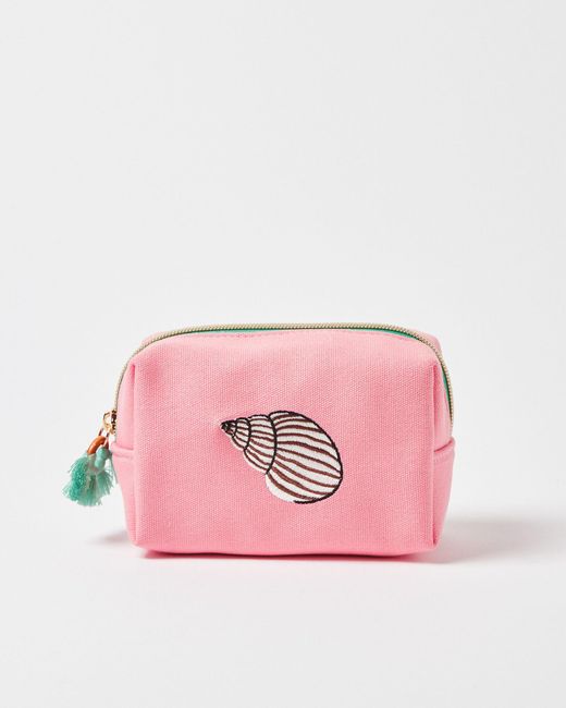 Oliver Bonas Pink Shell Embroidered Make Up Bag