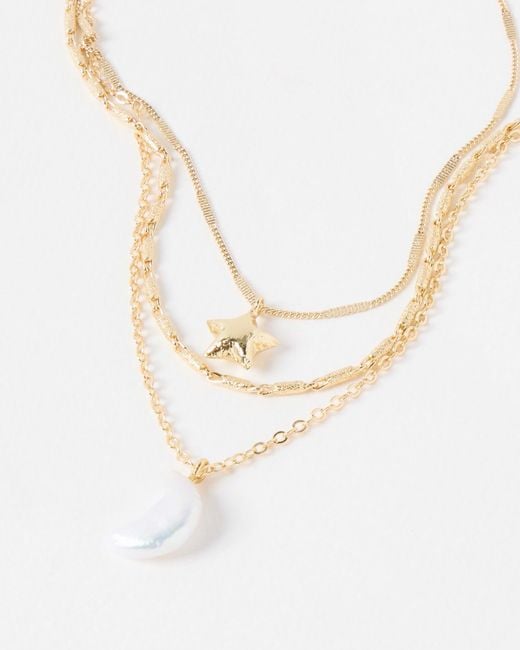 Oliver Bonas White Kyla Star & Pearl Moon Charm Layered Necklace