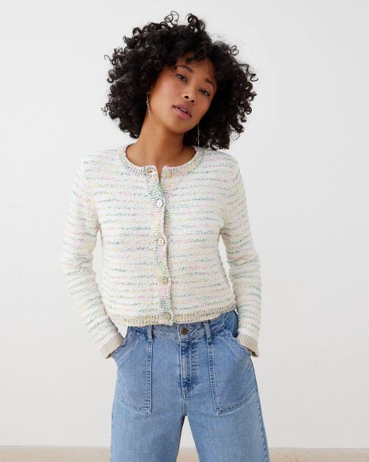 Oliver Bonas White Colourful Stripe Knitted Cardigan, Size 18