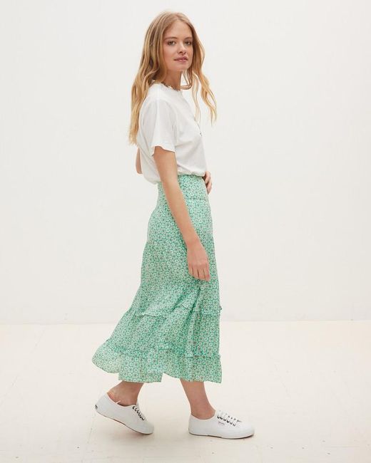 Oliver Bonas Tile Print Midi Skirt in Green | Lyst