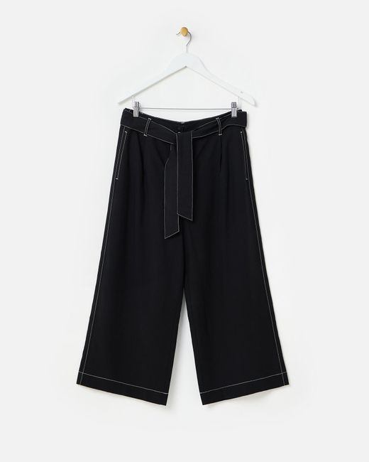 Oliver Bonas Green Contrast Stitch Tie Waist Cropped Wide Leg Trousers, Size 6