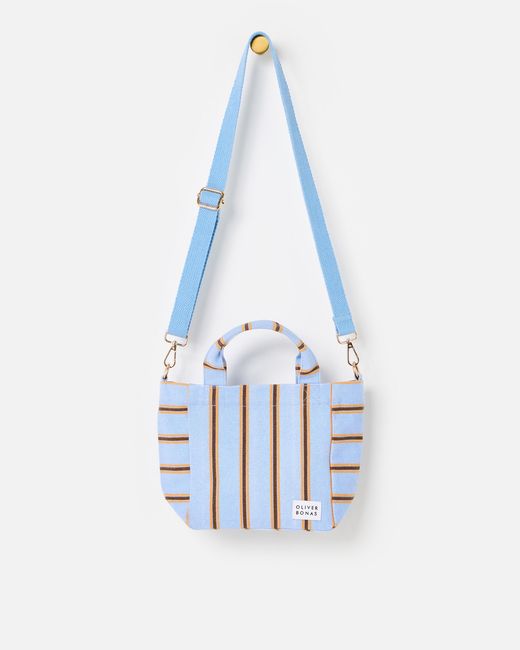 Oliver Bonas Blue & Brown Striped Logo Fabric Mini Tote Crossbody Bag
