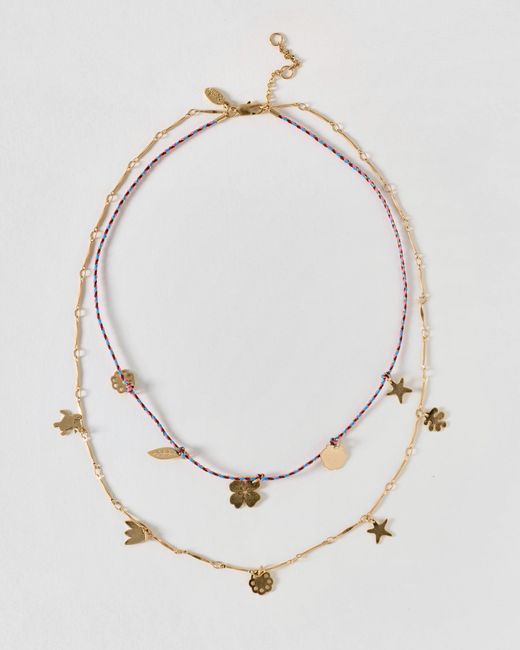 Oliver Bonas Metallic Kezia Multi Charm Double Row Cord Necklace