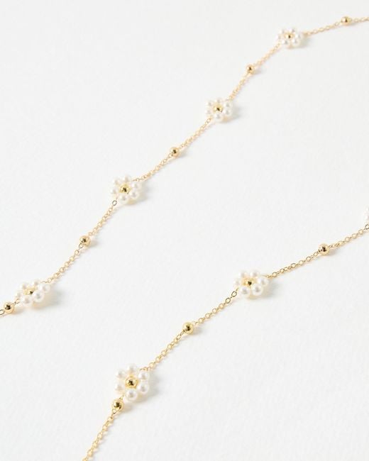 Oliver Bonas Natural Rosaria Faux Pearl Flower Glasses Chain
