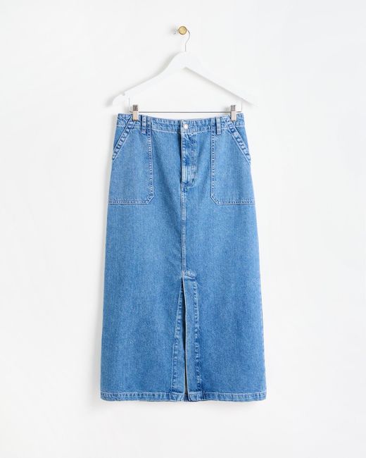 Oliver Bonas Blue Light Wash Front Split Denim Midi Skirt, Size 18