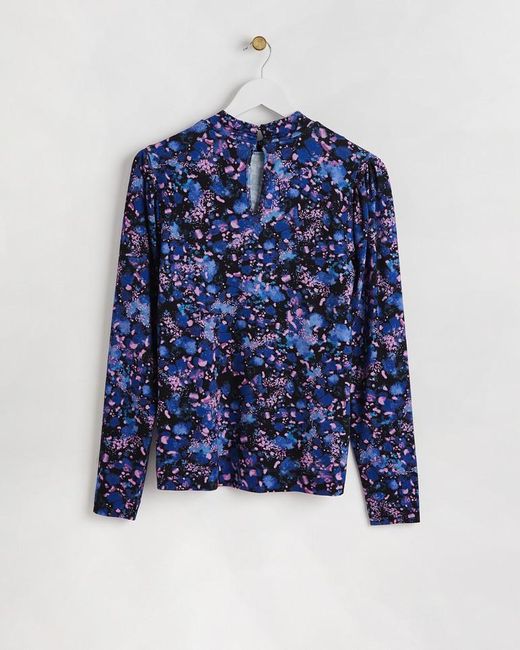 Oliver Bonas Blue Printed Ruched Long Sleeve Top