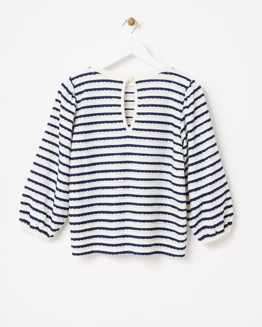 Oliver Bonas Blue & White Scallop Striped Top, Size 6