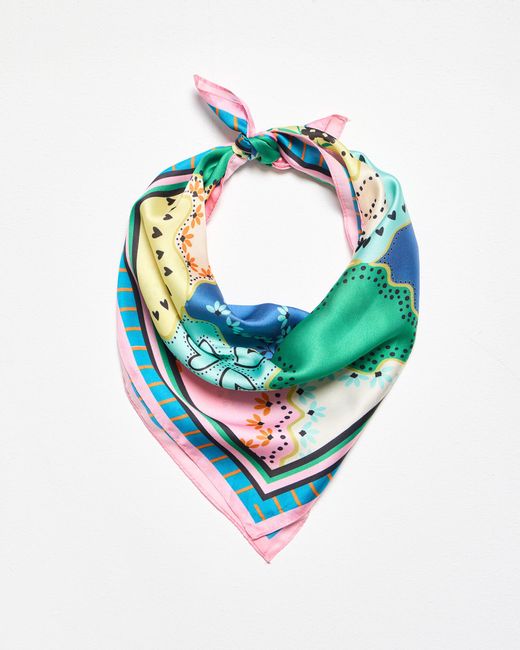 Oliver Bonas Blue Multicoloured Patched Tile Square Scarf