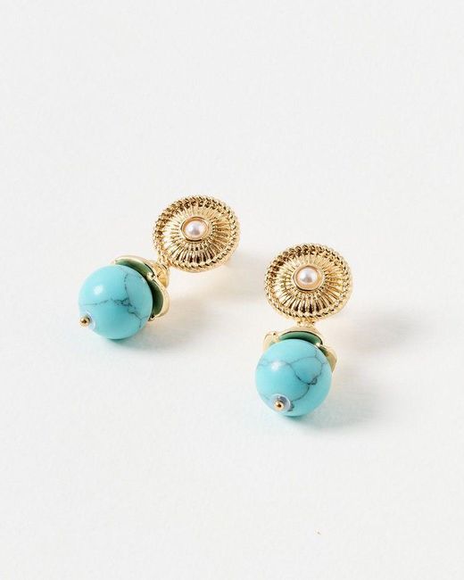 Oliver Bonas Blue Azalea Bead Drop Circular Stud Earrings