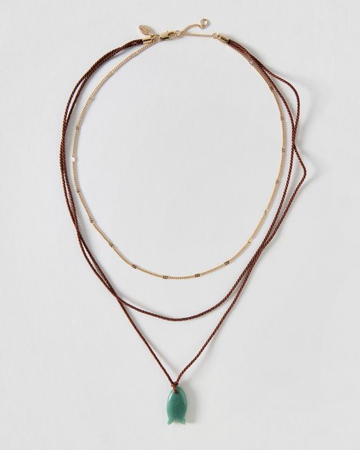 Oliver Bonas White Florice Fish Pendant Triple Row Cord Necklace