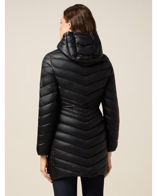 Piumino Midi Con Cappuccio E Cintura Donna, Taglia di Oltre in Black