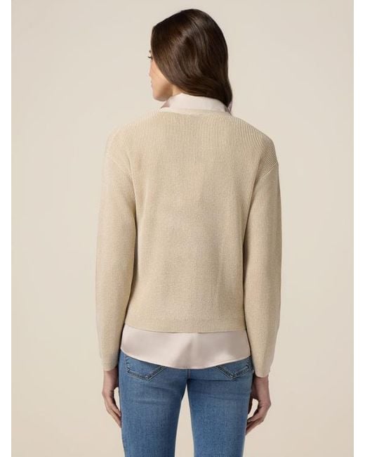 Cardigan Lurex Con Bottoni Gioiello Donna, Taglia di Oltre in Natural