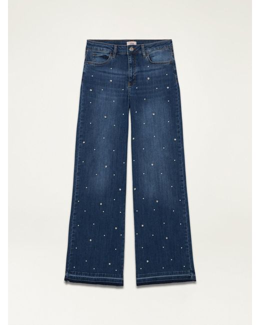 Jeans wide leg eco friendly con perle di Oltre in Blu Lyst