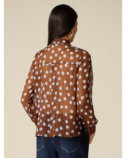 Camicia A Pois Con Fiocco Donna, Taglia di Oltre in Brown