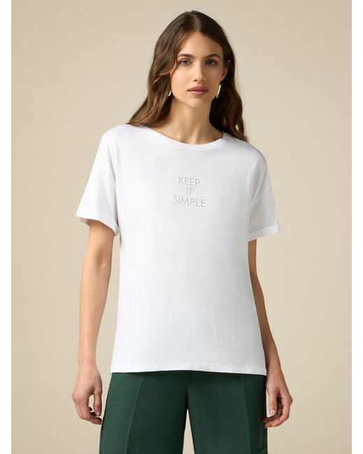 T-shirt con parte in raso fantasia di Oltre in White