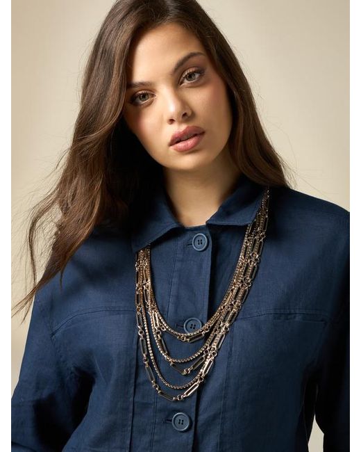 Collana Multifilo Con Cristalli Donna, Taglia di Oltre in Blue