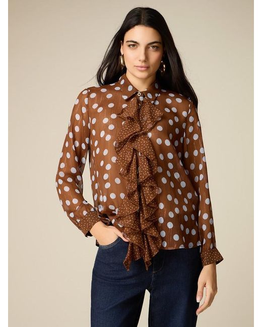Camicia A Pois Con Fiocco Donna, Taglia di Oltre in Brown