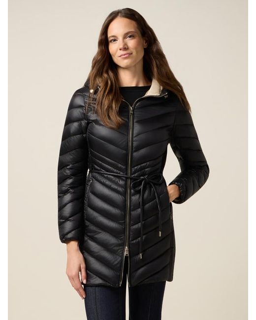 Piumino Midi Con Cappuccio E Cintura Donna, Taglia di Oltre in Black