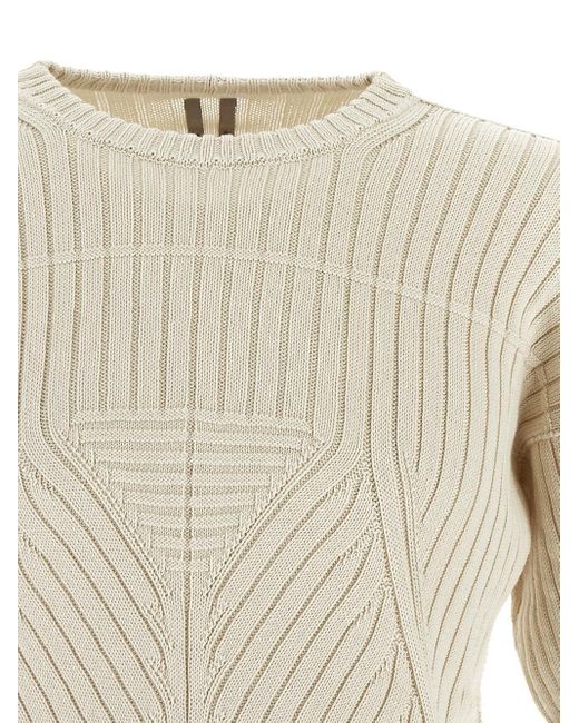 Rick Owens Megarib Cotton Knit Round Neck Sweater in White