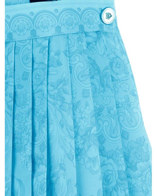 Versace Blue Barocco Pleated Mini Skirt