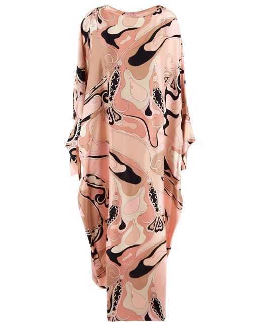 Emilio Pucci Pink Orchid Print Silk Kaftan