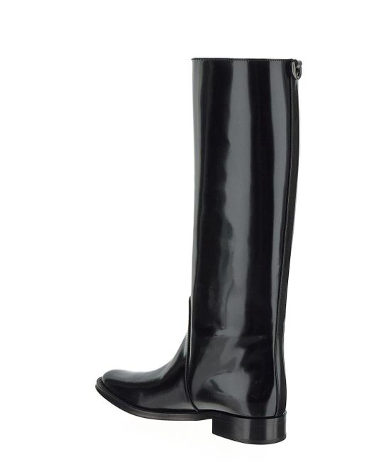Saint Laurent Black Hunt Boots In Glaze Leather