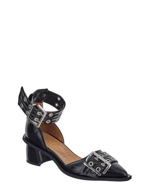 Ganni Black Buckle Open Cut Pump