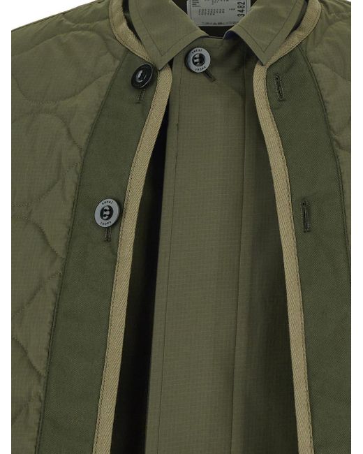 Sacai Green Trench Coat for men