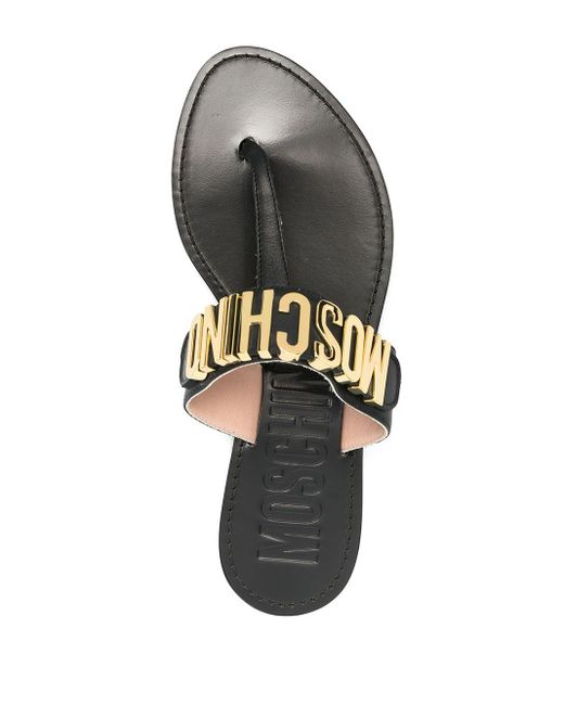 Moschino Multicolor Logo Plaque Leather Thong Sandals