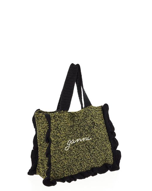 Ganni Green Cotton Tote Bag