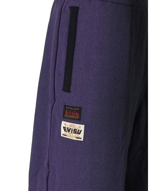 Evisu Blue Logo Print Bi-toned Sweatpants for men