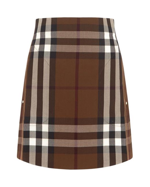 Burberry Wool Check Mini Skirt in Brown | Lyst UK