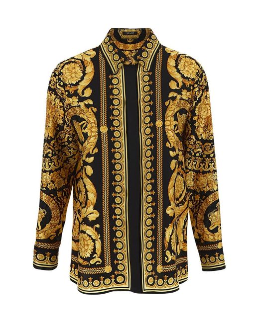 Versace Silk Gold Baroque Shirt in Black | Lyst UK