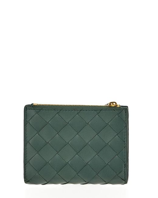 Bottega Veneta Green Small Intrecciato Bi-fold Zip Wallet