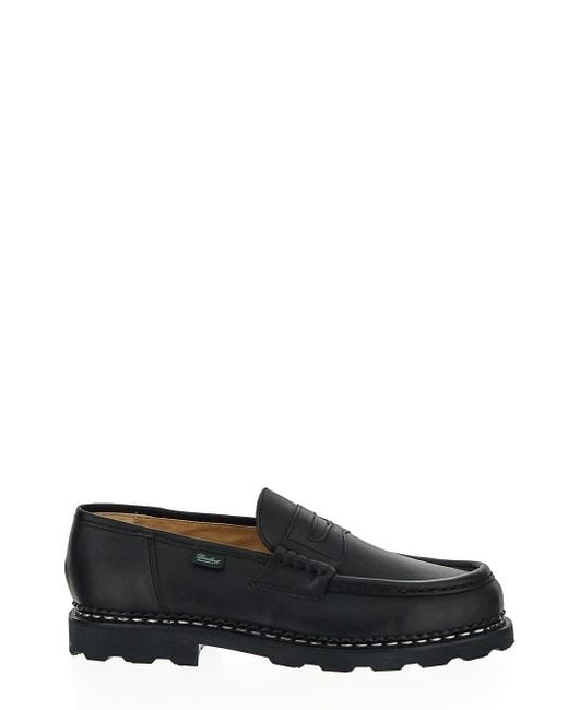 Paraboot Black Leather Reims Penny Loafers for men