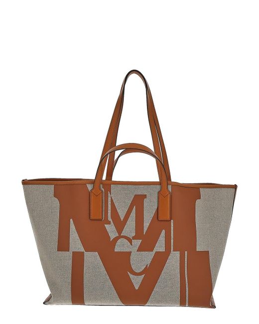 MCM Natural Aren Shopper Logo Glitch Canvas