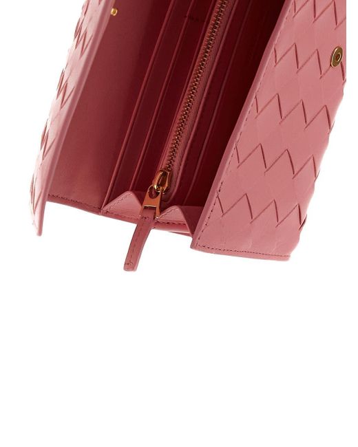Bottega Veneta Pink Intrecciato Large Flap Wallet