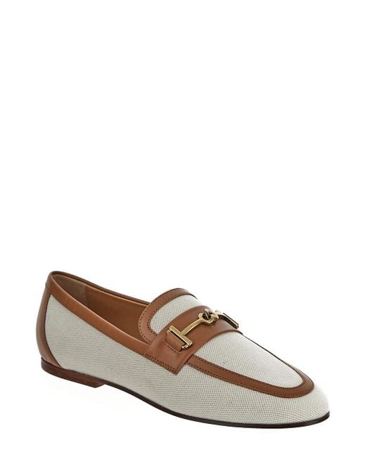 Tod's Brown Fabric And Leather Loafers