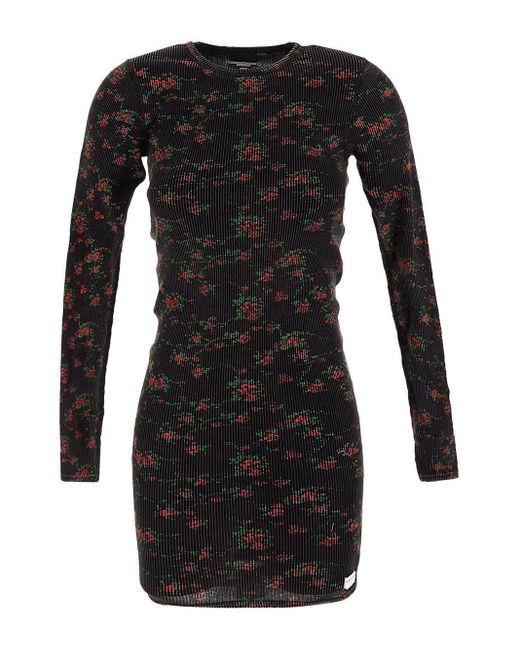 Alexander Wang Black Printed Micro Ribbed Dress