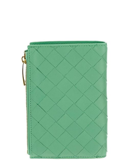 Bottega Veneta Green Medium Intrecciato Bi-fold Zip Wallet