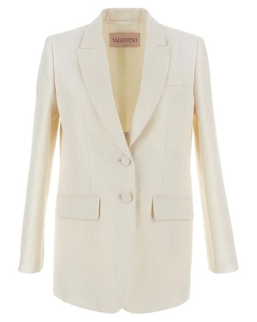 Valentino White Logoed Wool Jacket