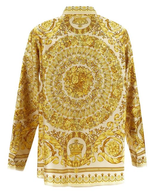 Versace Yellow Barocco Print Silk Shirt for men