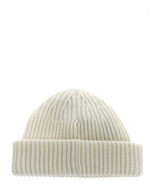 Stone Island White Logo Beanie for men