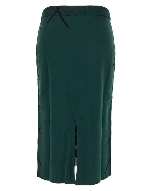 Burberry Green "Knitted Diamond Pattern Midi Skirt