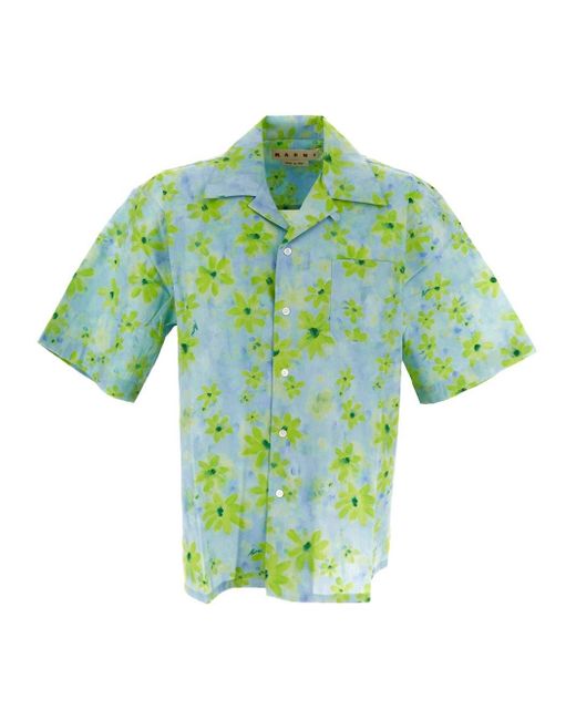 Marni Green Floral Shirt for men