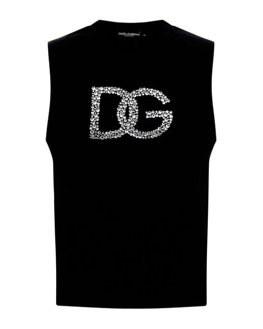 Dolce & Gabbana D&g Crystal Logo Tank Top in Black | Lyst