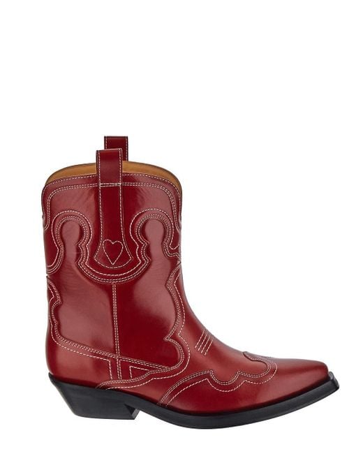 Ganni Red Western Boots