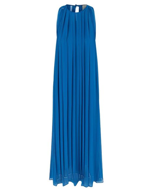 Semicouture Blue Pleated Sleeveless Dress