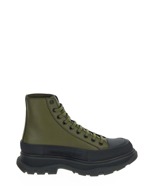 Alexander McQueen Green Tread Slick Leather Sneakers for men